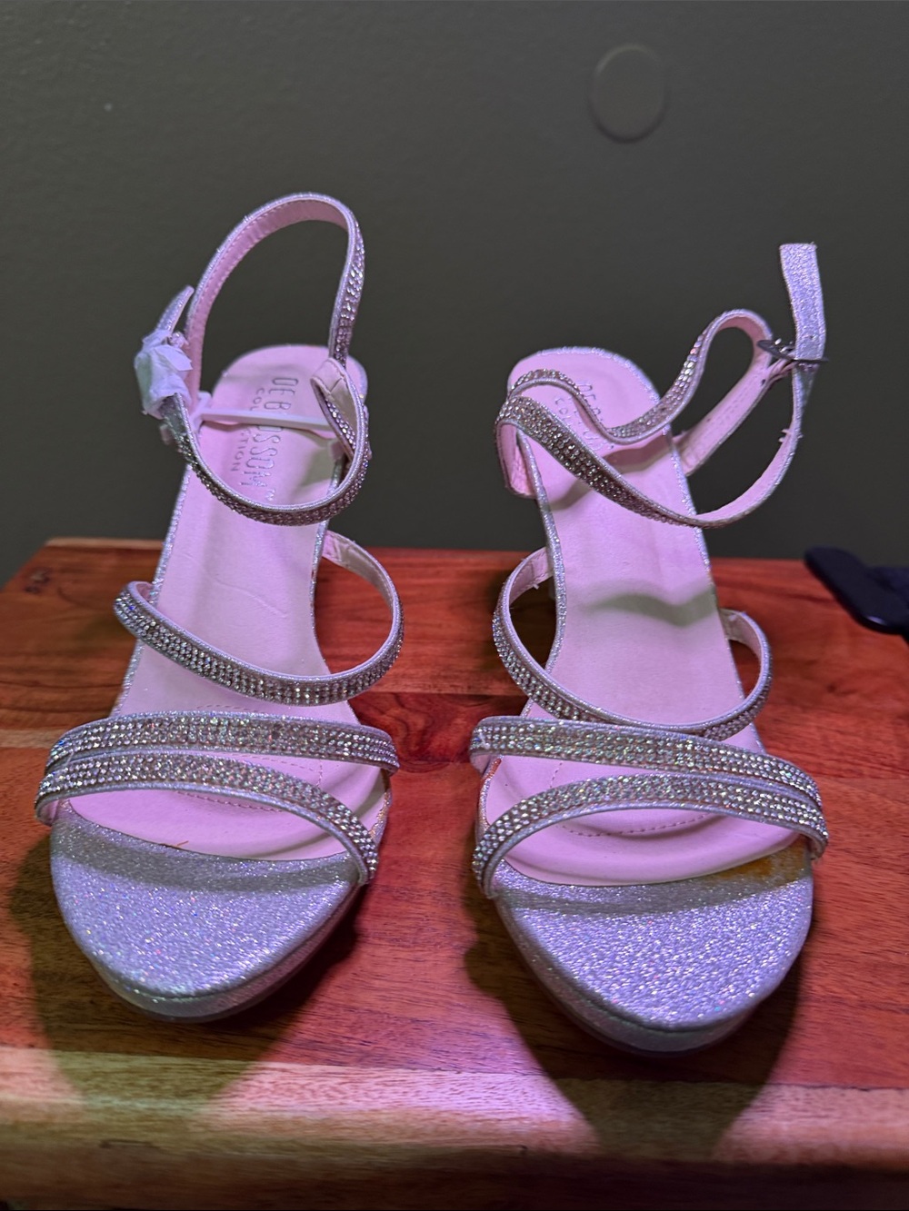 De Blossom Collection Silver Rhinestone Strappy Heels